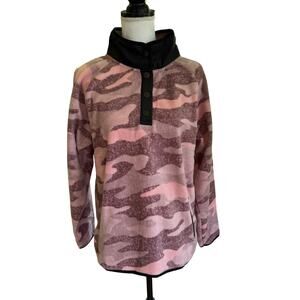NWT Greater Good Camouflage Henley Fleece SZ M Pink Purple Black Pockets Cozy